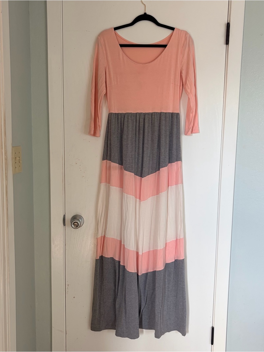 Women's Peach and Gray Colorblock Maxi Dress